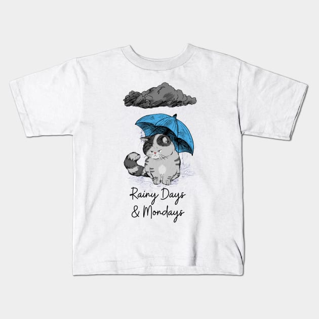 Sad Cat Rainy Day Blues Kids T-Shirt by TammyWinandArt